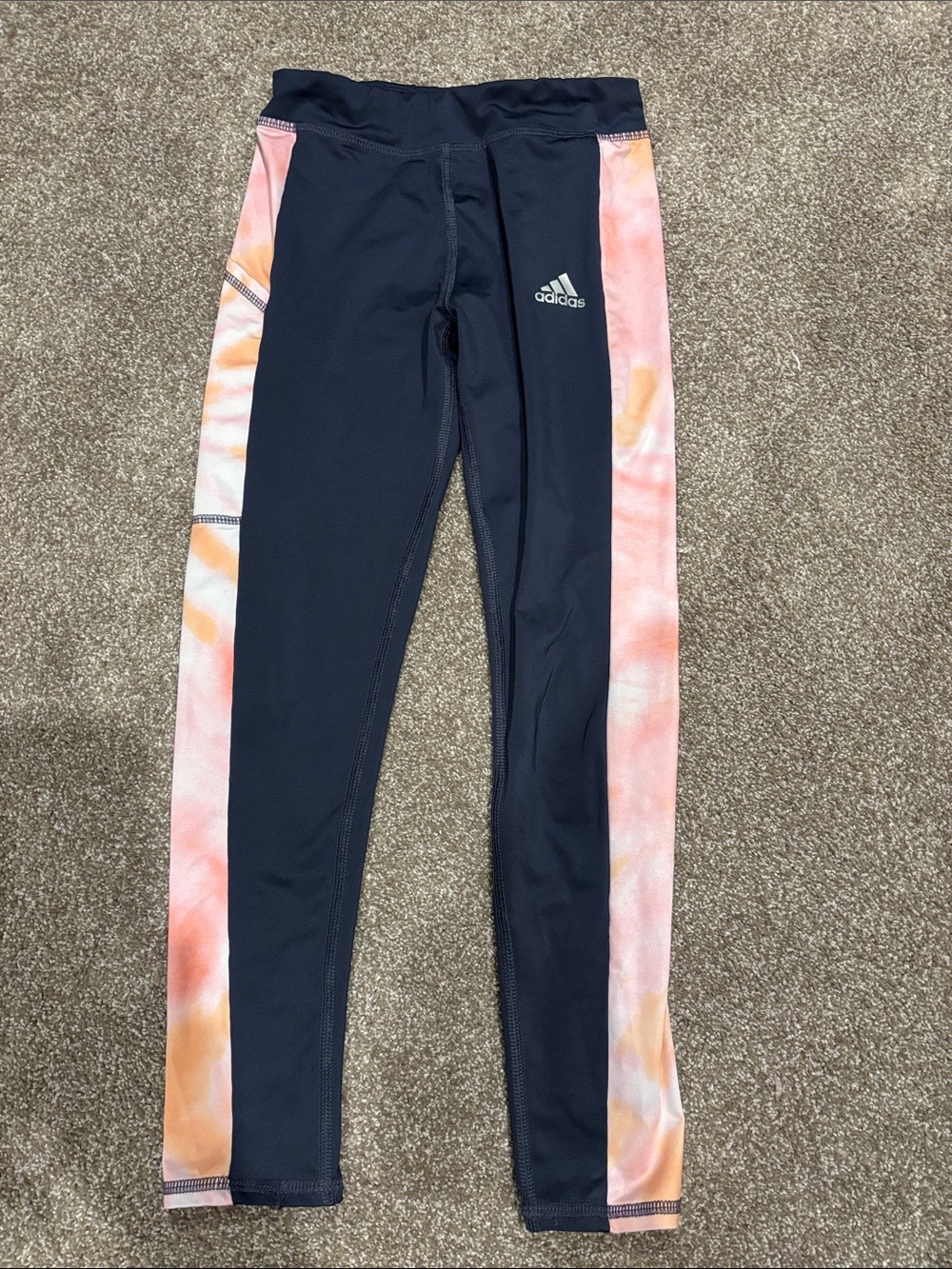 adidas Navy Leggings with Pink and Orange Side Panels